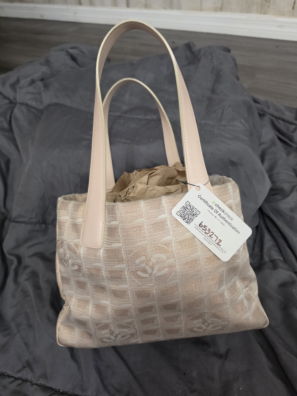 CHANEL Beige Shoulder Tote with Pale Pink Straps - Picture 7 of 7